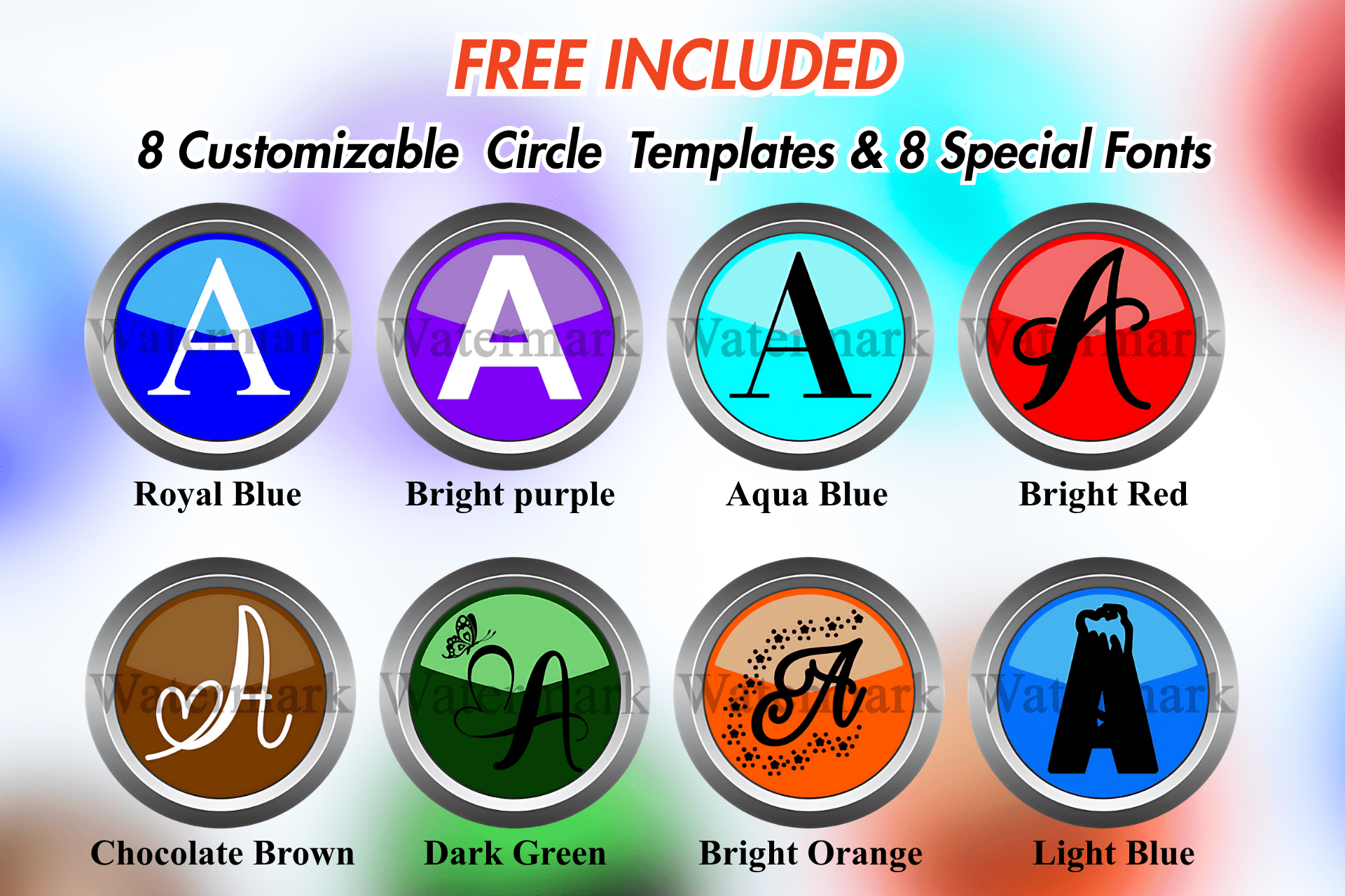 8 color circle, English capital letter A, English Letters & Numbers